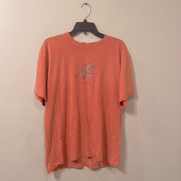 Unisex Soft Cotton Orange Short sleeve Crew Neck Life is Good Shirt L Large - Picture 2 of 8